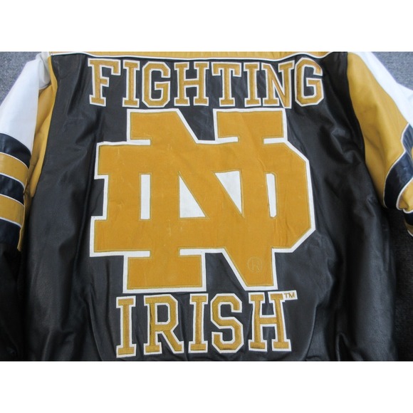 VTG Notre Dame Fighting Irish Leather Jacket Mens XL Black Varsity Jeff Hamilton - Picture 1 of 14